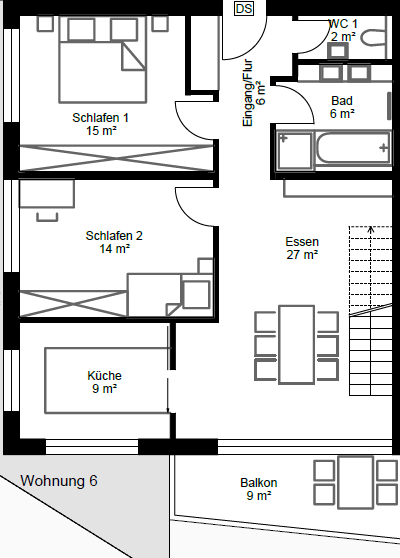 1. OG Grundriss Maisonettewohnung K�ssaberg