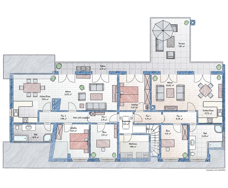 Grundriss 2. Obergeschoss Wohnung 3 und 4 Mehrfamilienhaus Hohentengen