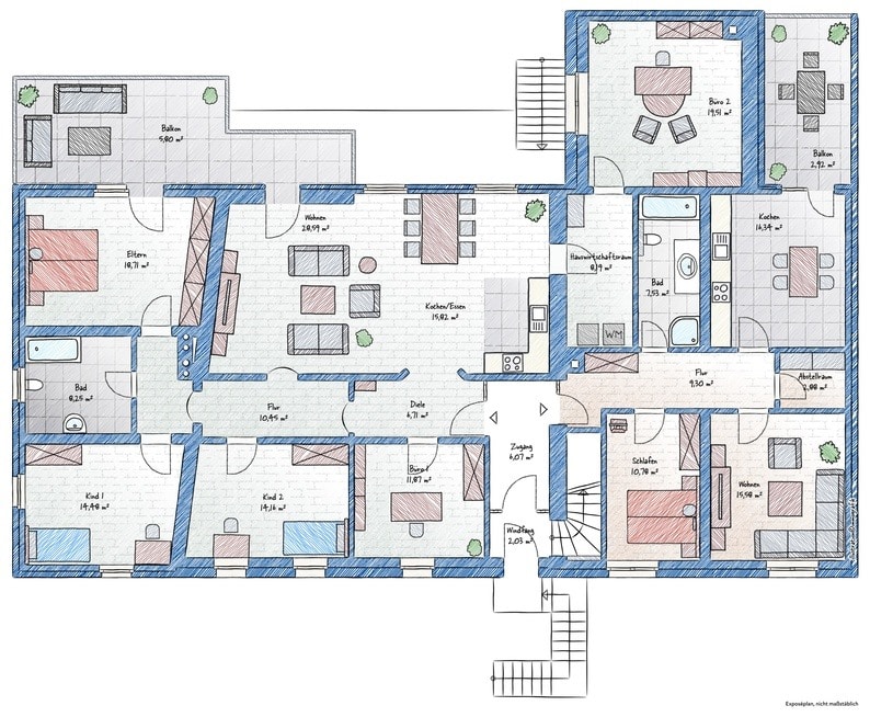 Grundriss 1. OG Wohnung 1 und 2 Mehrfamilienhaus Hohentengen
